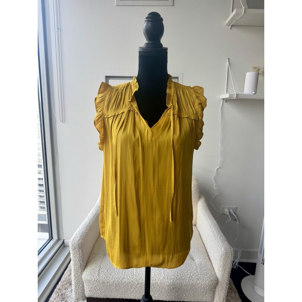 Jones New York Women's Mustard Yellow Tie Front Sleeveless Blouse Size M